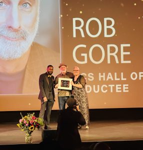 Rob Gore accepts his Hall of Fame acceptance award at A Placer Called Sacramento Hall of Fame.